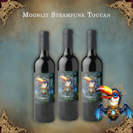Rótulo De Garrafa De Cerveja Tucano Steampunk ao Luar.