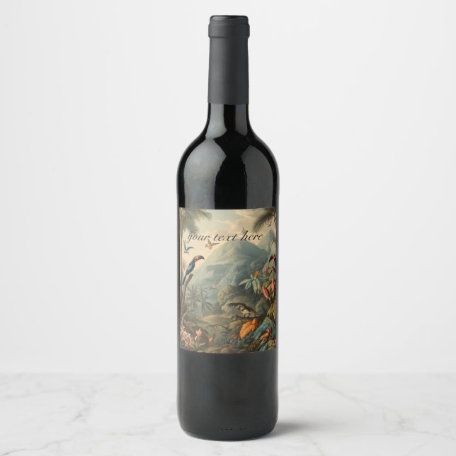 Rótulo De Garrafa De Cerveja Túcanos botânicos e flores em vinheta, personalizá (Frente)