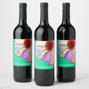 Rótulo De Garrafa De Cerveja Tulipas de arte em aquarela rosa