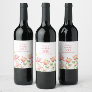 Rótulo De Garrafa De Cerveja Tulipas Florais em Aquarela Pêssego