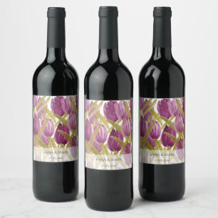 Rótulo De Garrafa De Cerveja Tulipas Roxas Aquarela Elegante