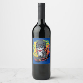 Rótulo De Garrafa De Cerveja Um design único e divertido com um na moda-gato qu
