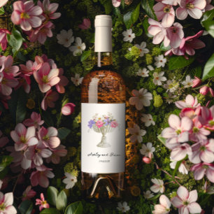 Rótulo De Garrafa De Cerveja Urn de Jardim Tuscano Romântico com Flores Casamen