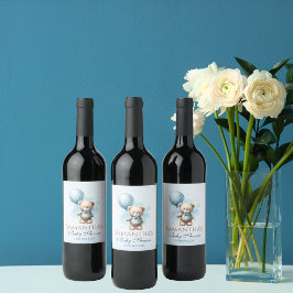 Rótulo De Garrafa De Cerveja Urso de Teddy e Pastel Chá de Bebê Azul Balão