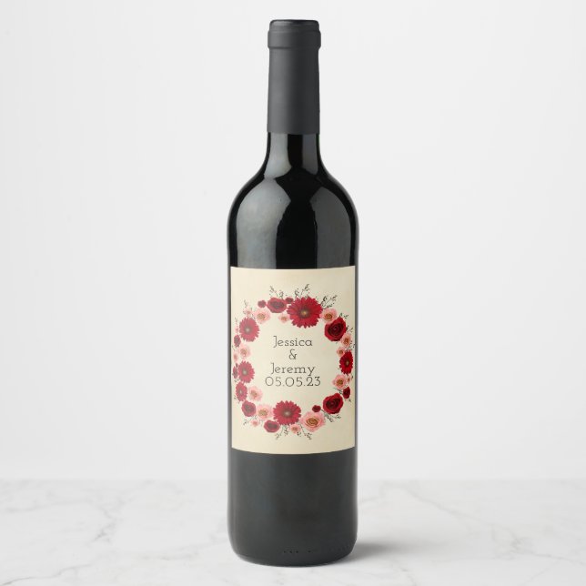 Rótulo De Garrafa De Cerveja Uvas para vinho Flores Personalizadas, Vermelho Br (Frente)