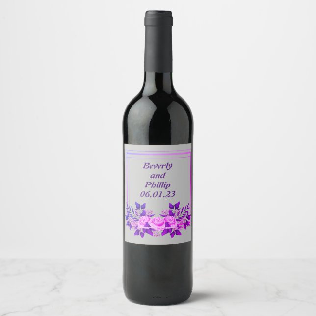 Rótulo De Garrafa De Cerveja Uvas para vinho Flores Personalizadas, Vermelho Br (Frente)