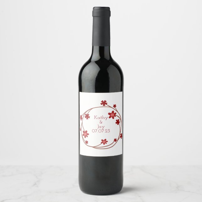 Rótulo De Garrafa De Cerveja Uvas para vinho Flores Personalizadas, Vermelho Br (Frente)