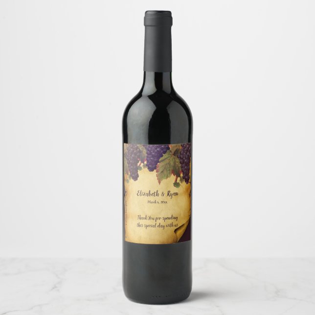 Rótulo De Garrafa De Cerveja Uvas Pintadas à Mão Vintage em Papel Envelhecido e (Frente)