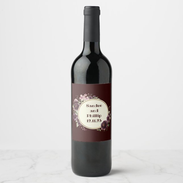 Rótulo De Garrafa De Cerveja Uvas Vinícolas Flores Personalizadas Tinto Branco (Frente)