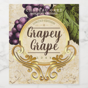 Rótulo De Garrafa De Cerveja Uvas vintage dourado falso vinho caseiro sofistica