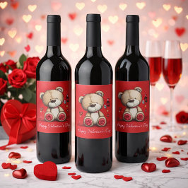Rótulo De Garrafa De Cerveja Valentine Teddy Bear with Rose and Hearts