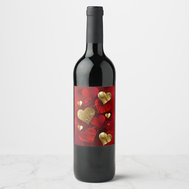 Rótulo De Garrafa De Cerveja valentines dourados e vermelhos (Frente)