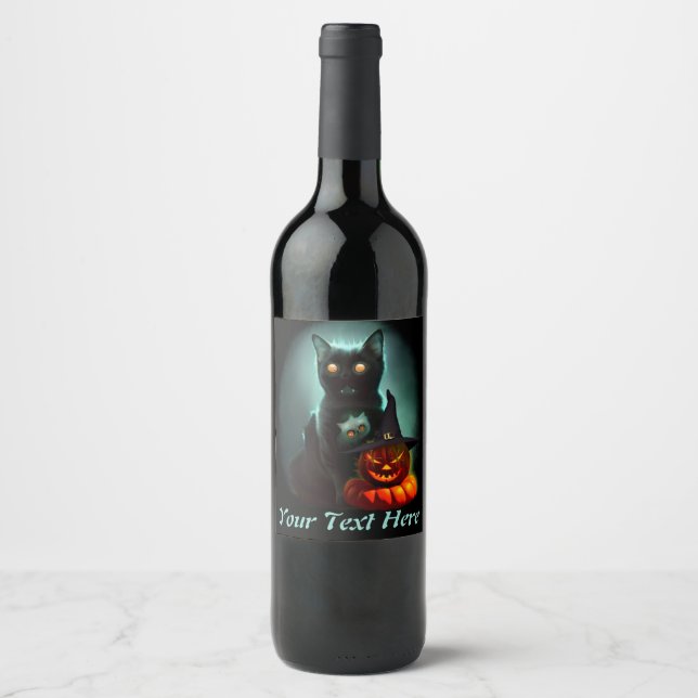 Rótulo De Garrafa De Cerveja Vampiro Gato e Mágico Pumpkin Halloween Surreal (Frente)