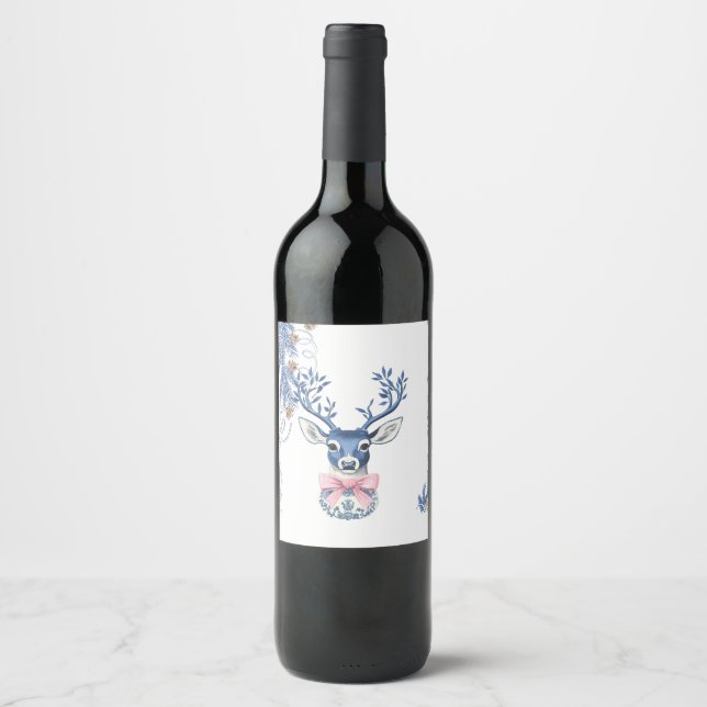 Rótulo De Garrafa De Cerveja Veado de Chinoiserie de Natal (Frente)