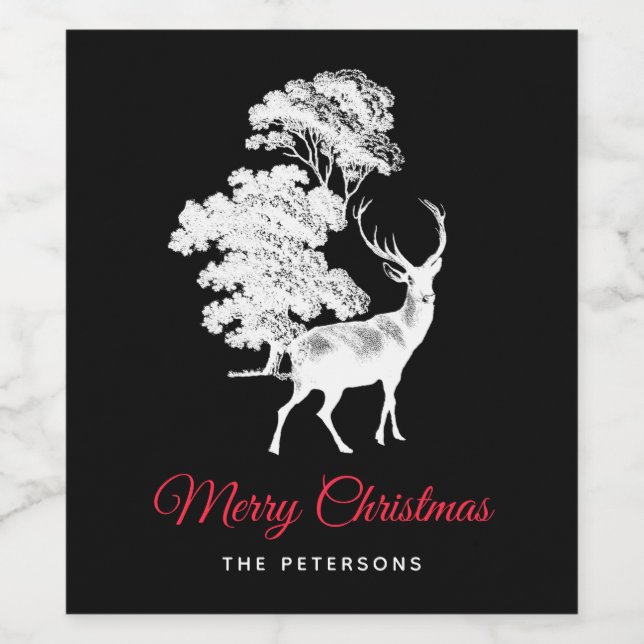 Rótulo De Garrafa De Cerveja Veado Elegante Festivo na Floresta - Rótulo Negro (Rótulo Único)