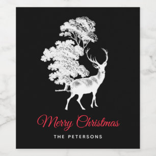 Rótulo De Garrafa De Cerveja Veado Elegante Festivo na Floresta - Rótulo Preto