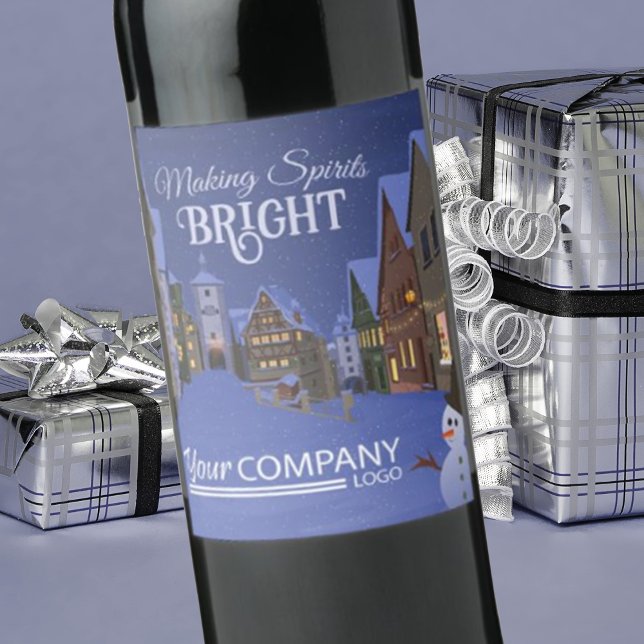 Rótulo De Garrafa De Cerveja Velho Natal Azul, Dourado (company Christmas logo wine labels, corporate holiday stickers, blue bavarian shops old town lights)