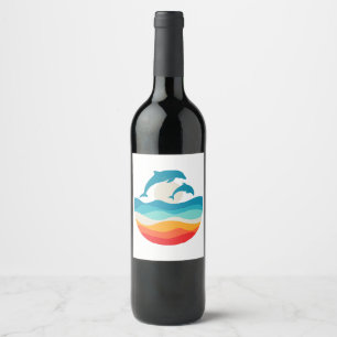 Rótulo De Garrafa De Cerveja Verão Retro Vintage Golfinho de Praia