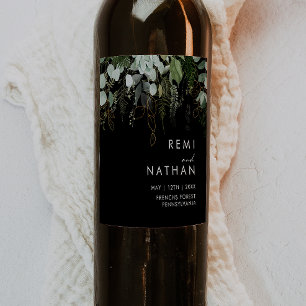 Rótulo De Garrafa De Cerveja Verde e Folha Dourada Casamento Negro