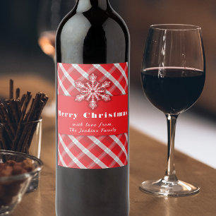 Rótulo De Garrafa De Cerveja Vermelho Xadrez Rústico Floco de Neve Natal Feriad