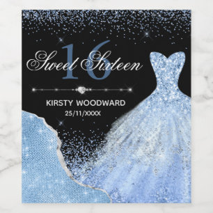 Rótulo De Garrafa De Cerveja Vestido Azul Claro Molhado 16 Doce Aniversário