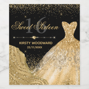 Rótulo De Garrafa De Cerveja Vestido com Glitter Dourado Aquarela & Borda Glam