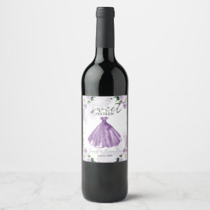 Rótulo De Garrafa De Cerveja Vestido de água-forte floral roxo Sweet 16
