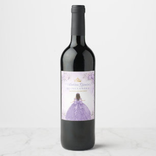 Rótulo De Garrafa De Cerveja Vestido de Menina com Laço Floral Roxo Quinceañera