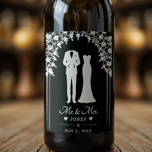 Rótulo De Garrafa De Cerveja Vestido de Noiva e Smoking de Casal Recém-Casado