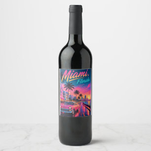 Rótulo De Garrafa De Cerveja Viagem Miami Flórida Retro Neon Pôr do Sol
