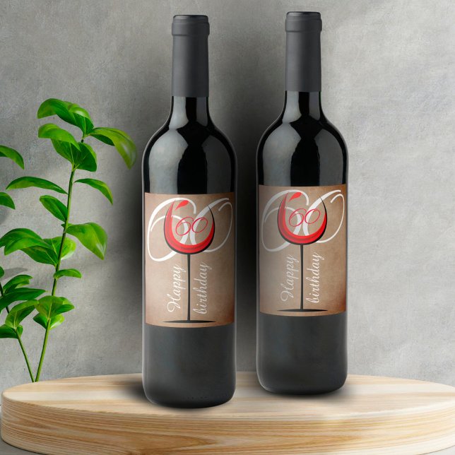 Rótulo De Garrafa De Cerveja Vidro Rustic Red Wine Script 60º Aniversário (Criador carregado)
