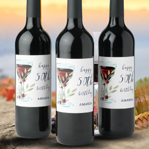 Rótulo De Garrafa De Cerveja Vidro Vidro Rosa Watercolor 50º Aniversário