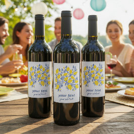 Rótulo De Garrafa De Cerveja Vinhas de limão bonito e delicadas, azuis e amarel