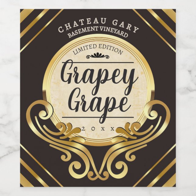 Rótulo De Garrafa De Cerveja Vinhateiro caseiro de vinho caseiro dourado falso  (Rótulo Único)