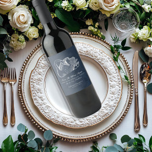 Rótulo De Garrafa De Cerveja Vinho branco Wedding dos azuis marinhos da cisne