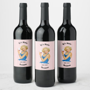 Rótulo De Garrafa De Cerveja Vinho da Dona de Casa Retro Faixa Rosa