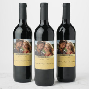 Rótulo De Garrafa De Cerveja Vinho de Casamento Dourado Cetim Adicione sua Foto