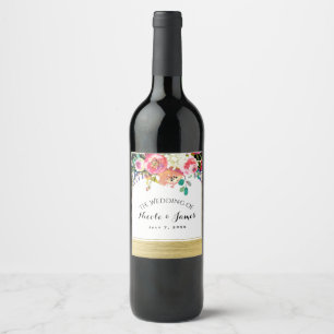 Rótulo De Garrafa De Cerveja Vinho de Casamento Dourado de Vidro Floral  Branca