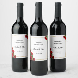 Rótulo De Garrafa De Cerveja Vinho de Casamento Espanhol Rosas Vermelhas Elegan