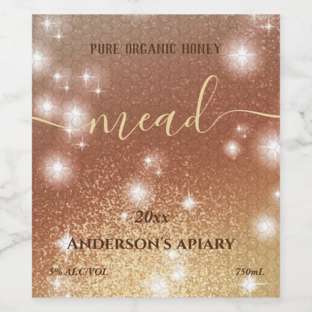 Rótulo De Garrafa De Cerveja Vinho de mel de campana de mel moderno (Rótulo Único)