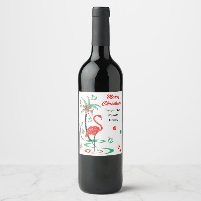 Rótulo De Garrafa De Cerveja Vinho de Natal Flamingo (Frente)