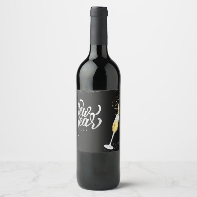 Rótulo De Garrafa De Cerveja Vinho Espumante Dourado Vinho Negro Modo Confetti (Frente)