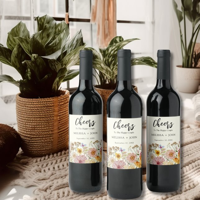 Rótulo De Garrafa De Cerveja Vinho floral de flor selvagem rótulo de vinho de c (Criador carregado)