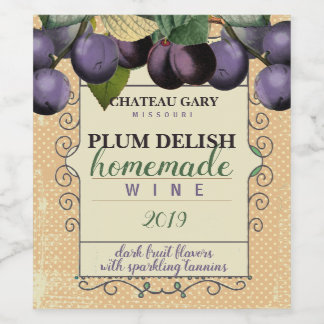 Rótulo De Garrafa De Cerveja Vinho personalizado "Homemade PLUM faux vinhedo"