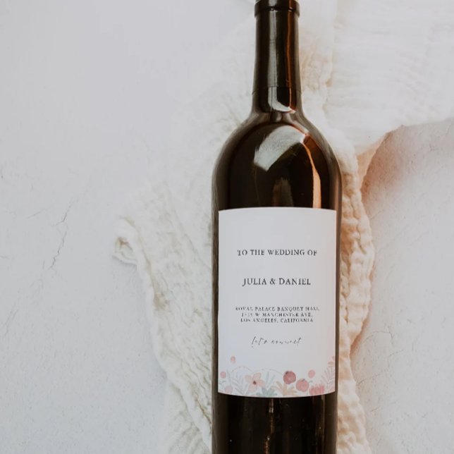 Rótulo De Garrafa De Cerveja Vinho selvagem Vinho Modelo (Wildflower Wedding wine bottle label Template)