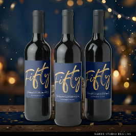 Rótulo De Garrafa De Cerveja Vinho Simples Dourado Cinquenta Aniversário de 50 
