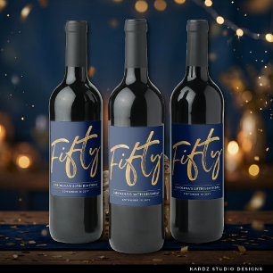 Rótulo De Garrafa De Cerveja Vinho Simples Dourado Cinquenta Aniversário de 50