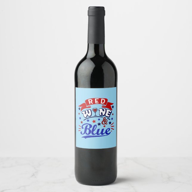Rótulo De Garrafa De Cerveja Vinho Vermelho e Azul (Frente)