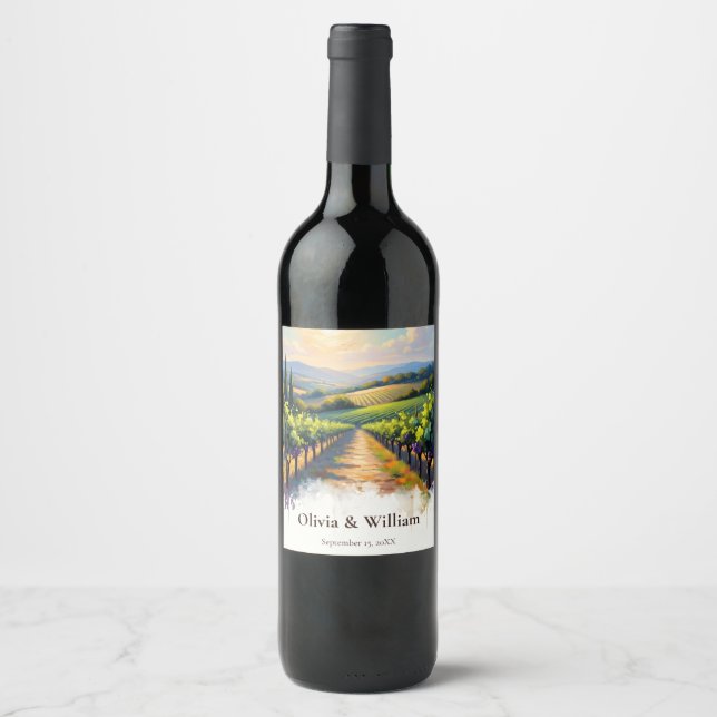Rótulo De Garrafa De Cerveja Vinícola Pôr do Sol Toscano (Frente)