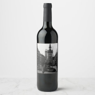 Rótulo De Garrafa De Cerveja Vintage Alemanha Munique Church Marienplatz